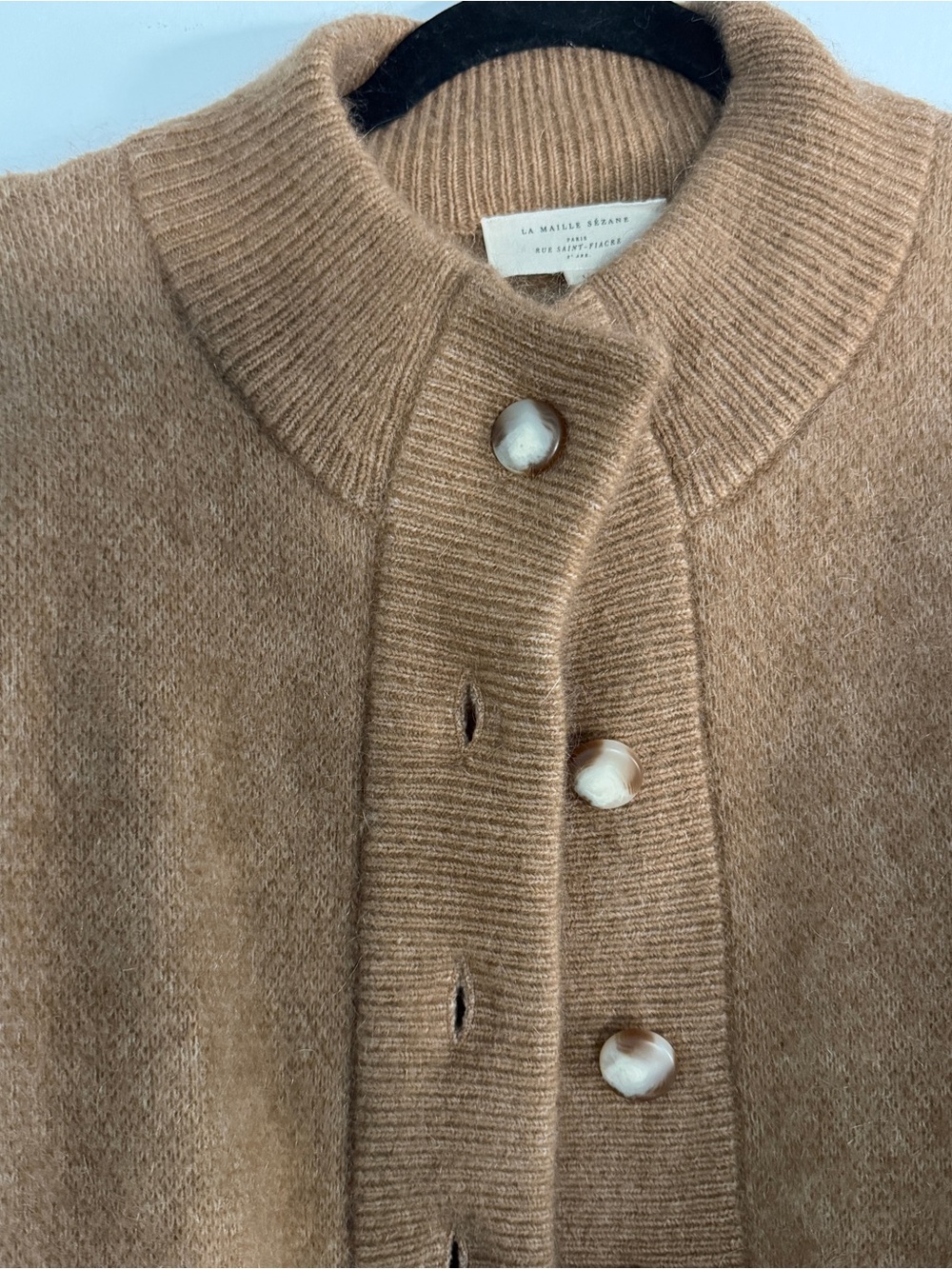 Sézane Camel Mohair Wool Blend Button-Front Sweater Thais Jacket - Picture 4 of 5